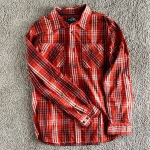 The North Face Men’s Orange Plaid Button Up Long Sleeve Shirt Size M